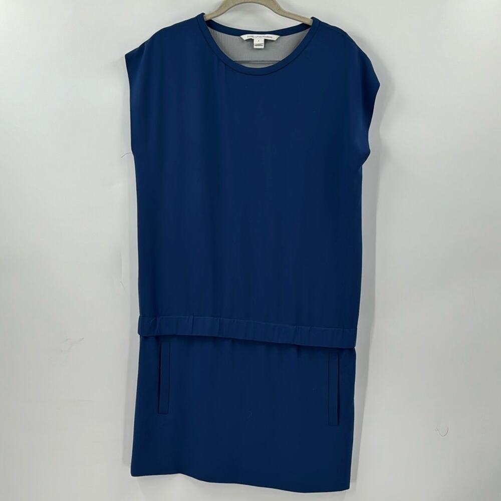 Diane Von Furstenberg Blue Tara Cap sleeve drop waist Dress